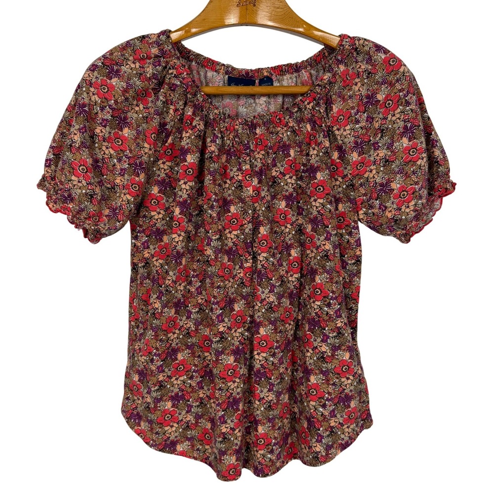 Gloria Vanderbilt Casuals Women's S Floral Peasant Blouse Puff Sleeve Boho